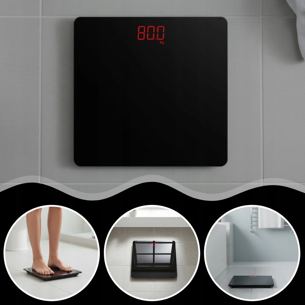Elektroninės vonios svarstyklės, juodos, 150 kg