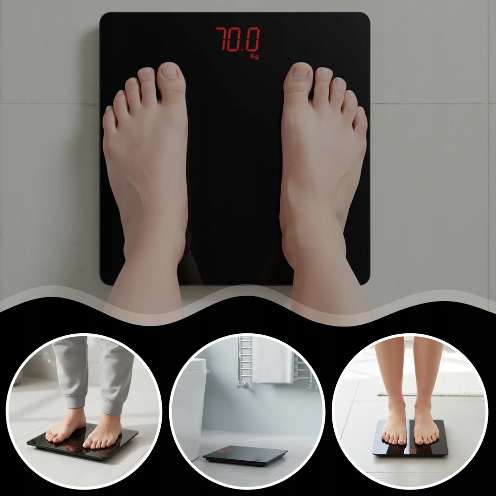 Elektroninės vonios svarstyklės, juodos, 150 kg