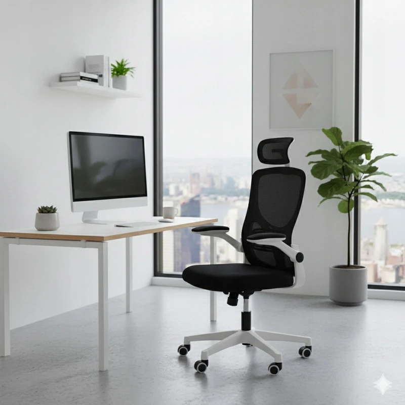 Ergonominė biuro kėdė FIBI Juodas & Baltas su mikro tinkleliu