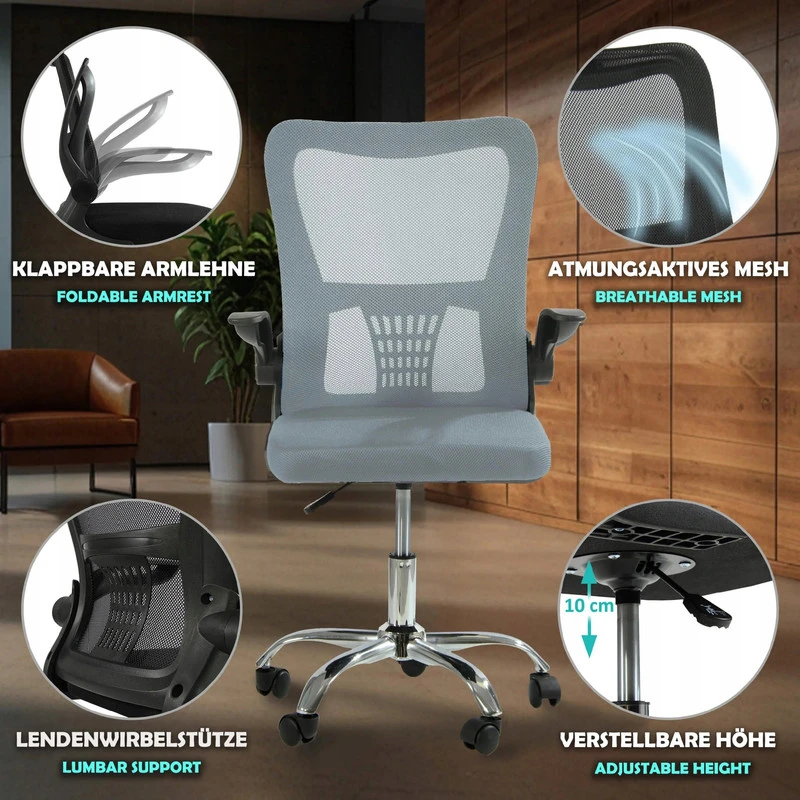 Ergonominė biuro kėdė Sesto Senso V8, pilka, su juosmens atrama