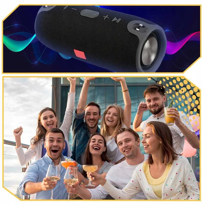 Galinga belaidė „Bluetooth“ kolonėlė su bosu, FM radiju ir dirželiu
