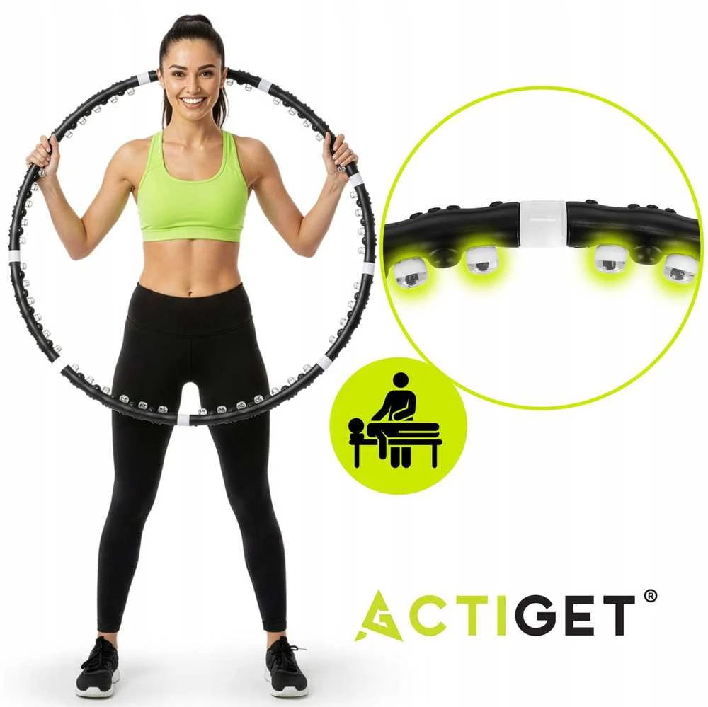 Hula Hoop lankas 100 cm su masažiniais iškilimais, sulankstomas fitness lankas