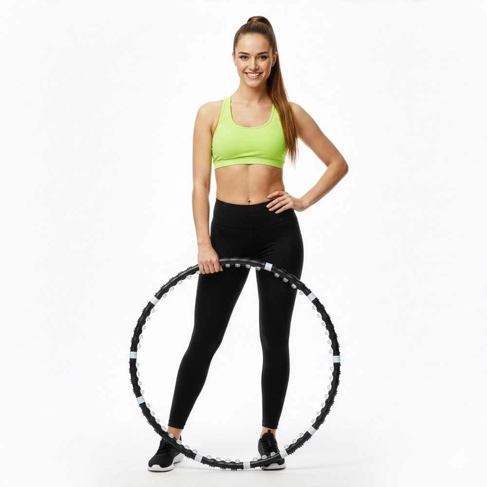 Hula Hoop lankas 100 cm su masažiniais iškilimais, sulankstomas fitness lankas
