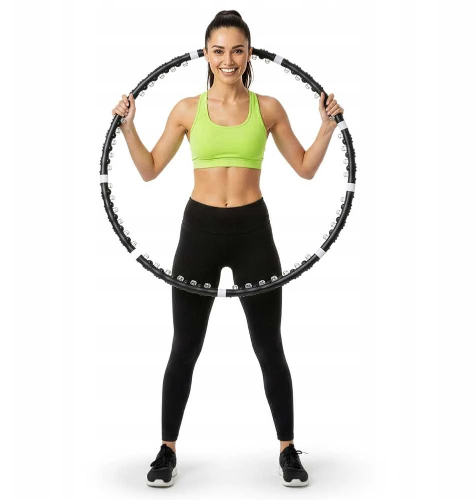 Hula Hoop lankas 100 cm su masažiniais iškilimais, sulankstomas fitness lankas