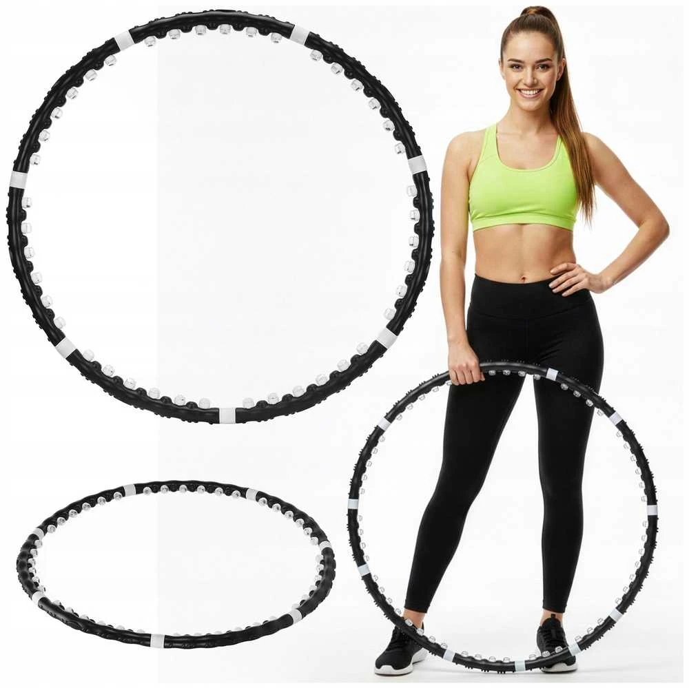 Hula Hoop lankas 100 cm su masažiniais iškilimais, sulankstomas fitness lankas