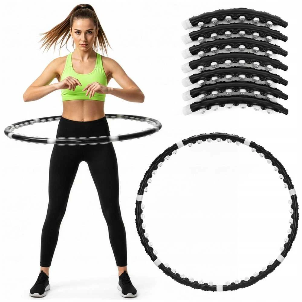 Hula Hoop lankas 100 cm su masažiniais iškilimais, sulankstomas fitness lankas