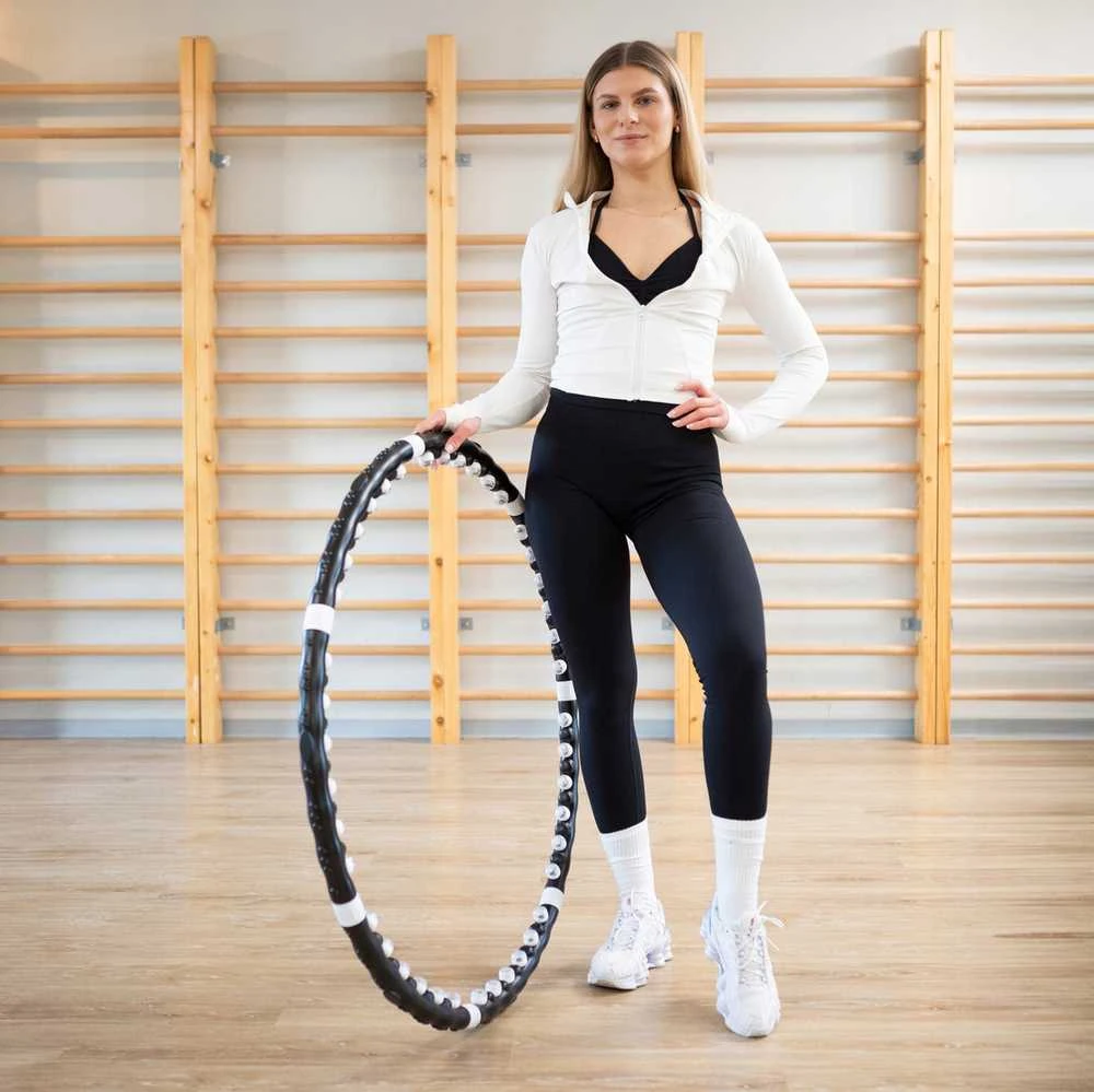 Hula Hoop lankas 100 cm su masažiniais iškilimais, sulankstomas fitness lankas