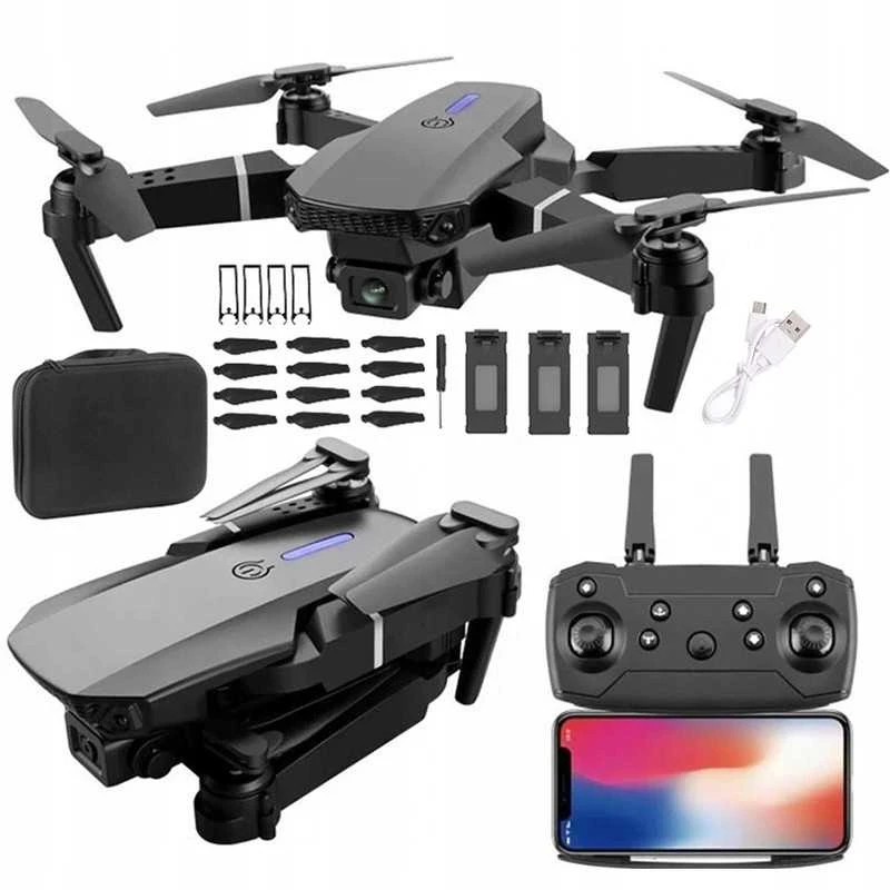Išmanus 4K WiFi dronas su dviem priekinėmis kameromis ir 3 akumuliatoriais