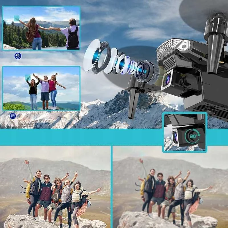 Išmanus 4K WiFi dronas su dviem priekinėmis kameromis ir 3 akumuliatoriais