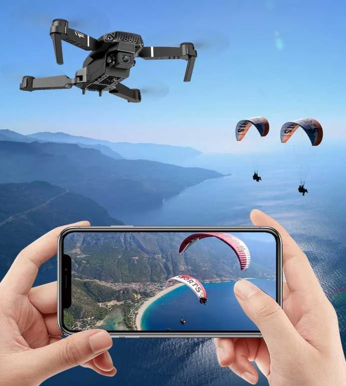 Išmanus 4K WiFi dronas su dviem priekinėmis kameromis ir 3 akumuliatoriais
