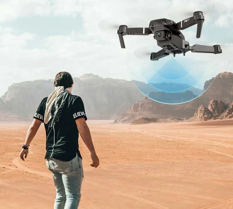 Išmanus 4K WiFi dronas su dviem priekinėmis kameromis ir 3 akumuliatoriais