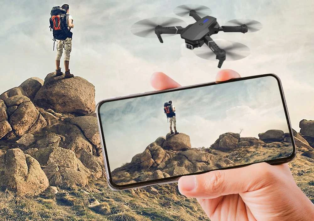 Išmanus 4K WiFi dronas su dviem priekinėmis kameromis ir 3 akumuliatoriais