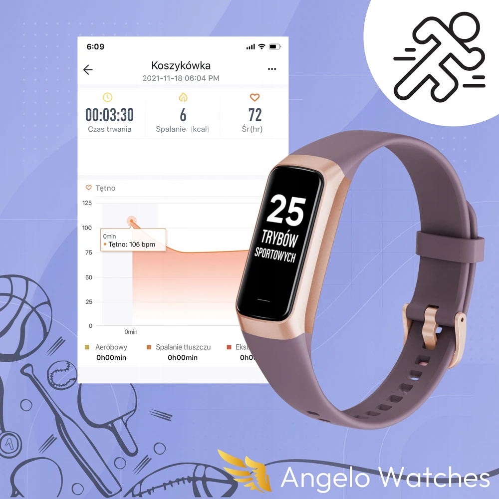 Išmanusis laikrodis Išmanioji apyrankė Angelo Watches C60, juoda