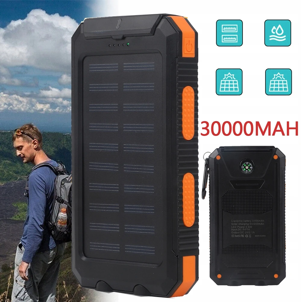 Išorinė baterija 30 000 mAh su LED žibintuvėliu