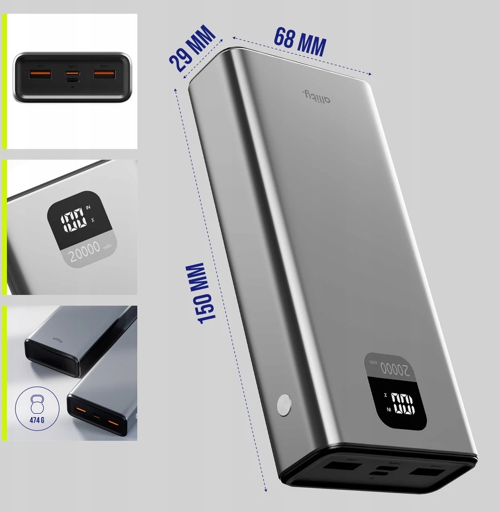 Išorinė baterija Allity, 20 000 mAh