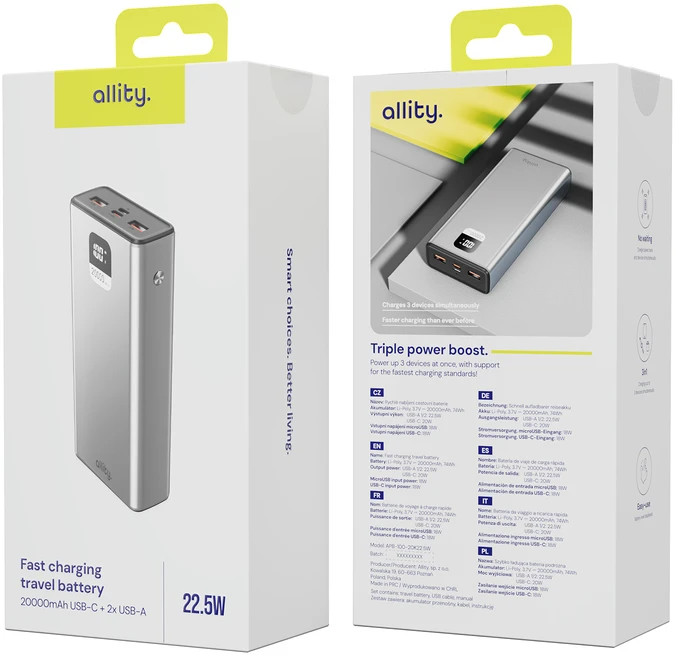 Išorinė baterija Allity, 20 000 mAh