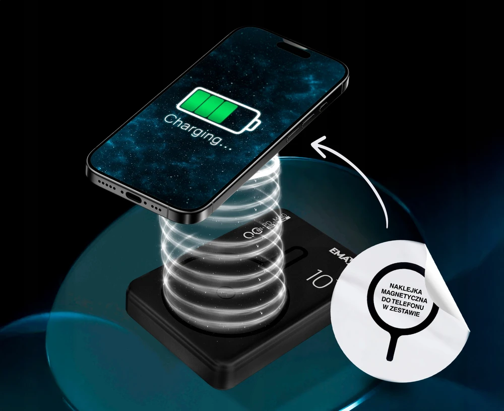Išorinė baterija Emavo, 10 000 mAh, juoda