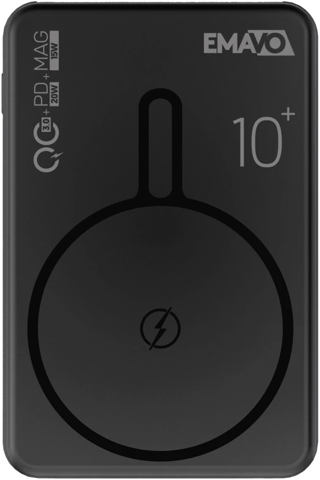 Išorinė baterija Emavo, 10 000 mAh, juoda