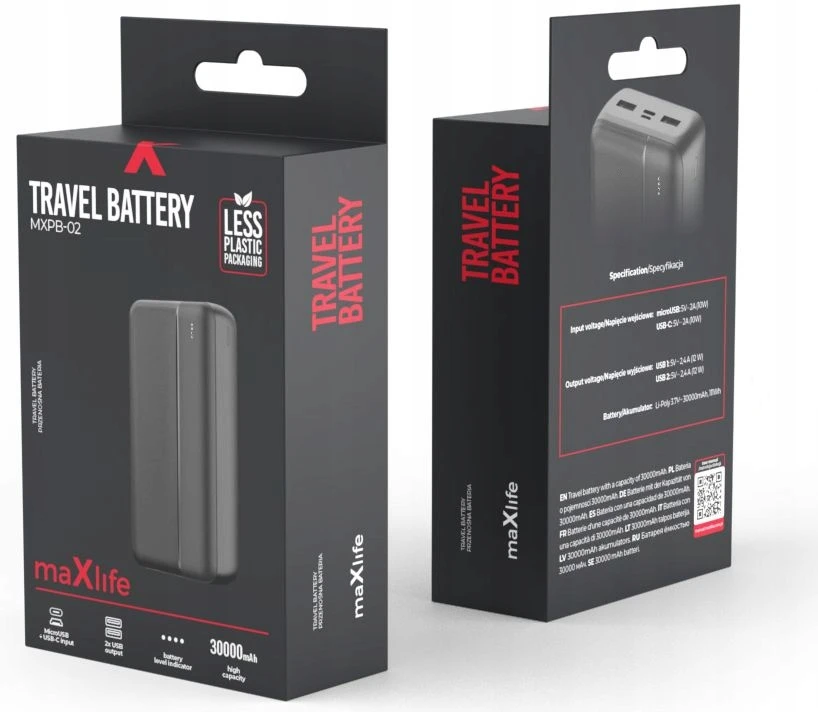 Išorinė baterija Maxlife, 30 000 mAh