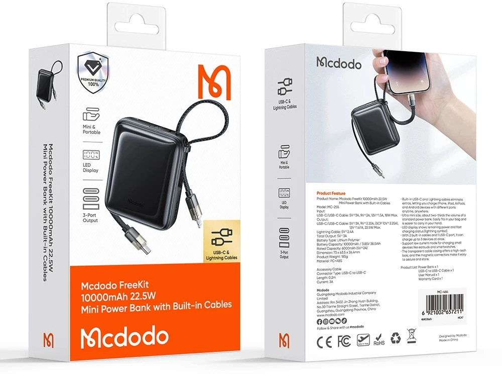 Išorinė baterija McDodo FreeKit, 10 000 mAh