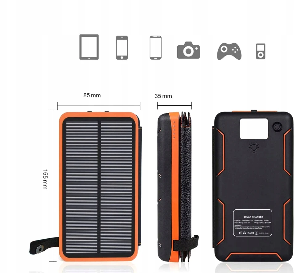 Išorinė baterija su saulės įkrovikliu, 25 000 mAh