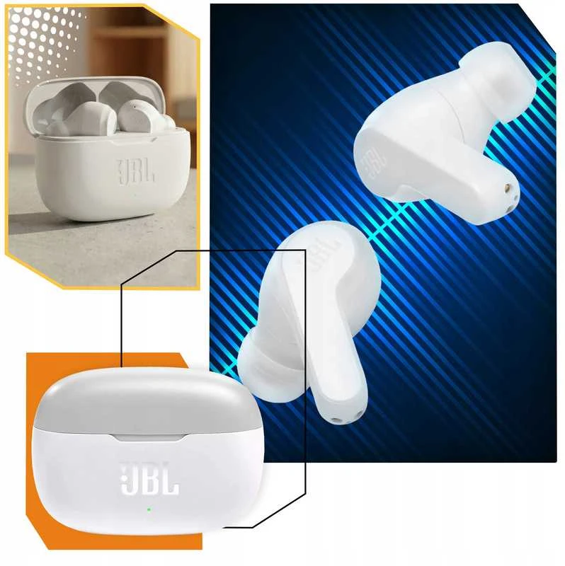 JBL Wave 200 TWS belaidės į ausis įkišamos ausinės su dėklu, 108 dB, baltos