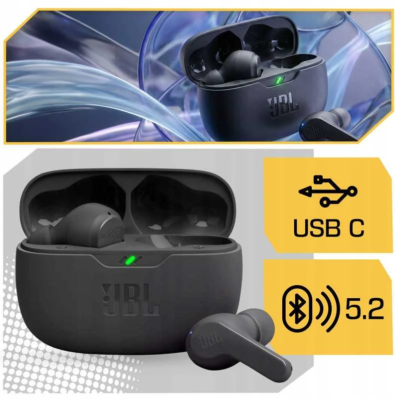JBL Wave Beam TWS belaidės ausinės, Bluetooth 5.1, juodos