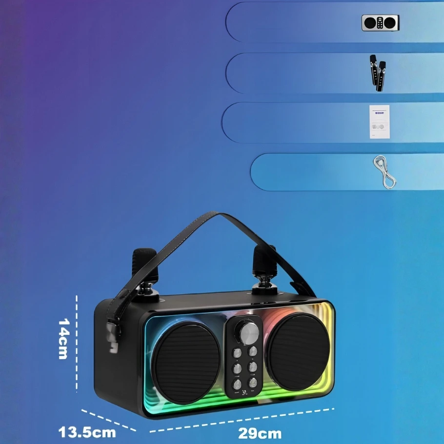 Karaokės kolonėlė su 2 mikrofonais, 50 W