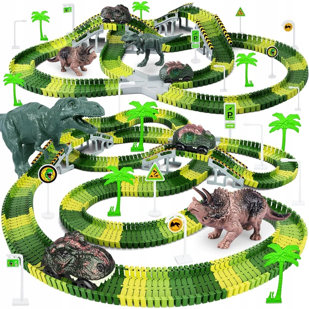 Lanksti automobilių trasa su dinozaurais