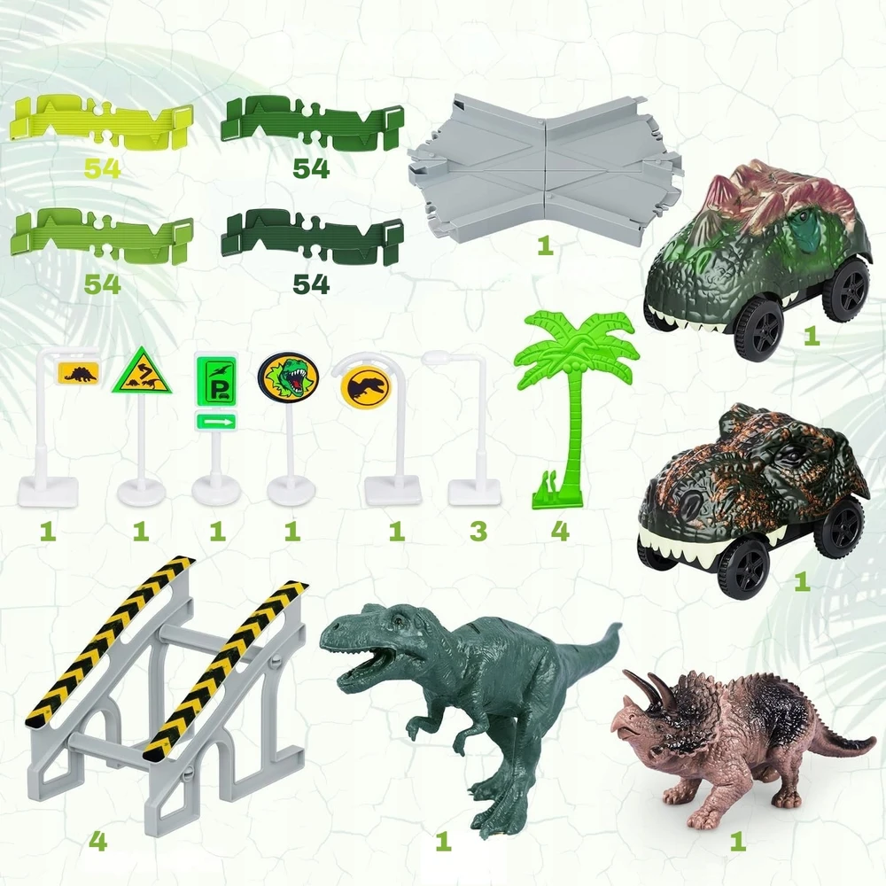 Lanksti automobilių trasa su dinozaurais