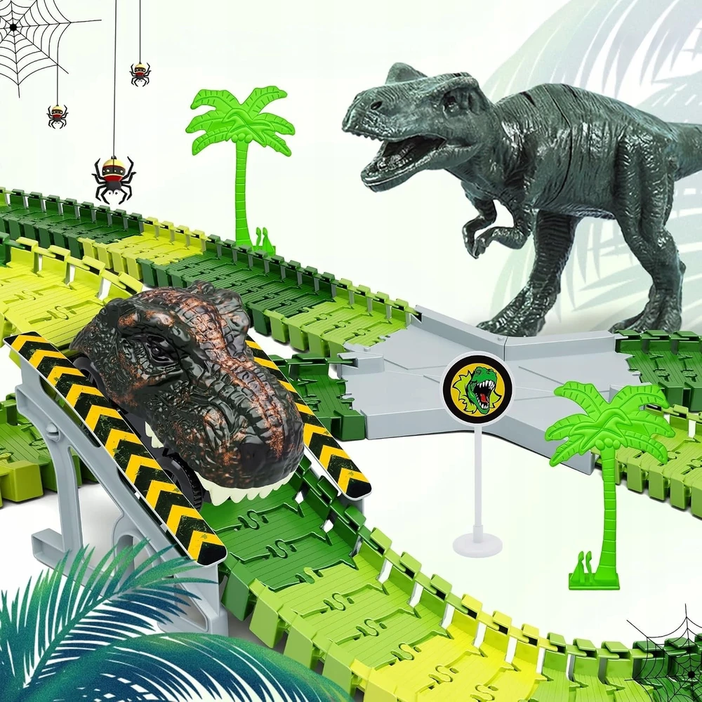 Lanksti automobilių trasa su dinozaurais