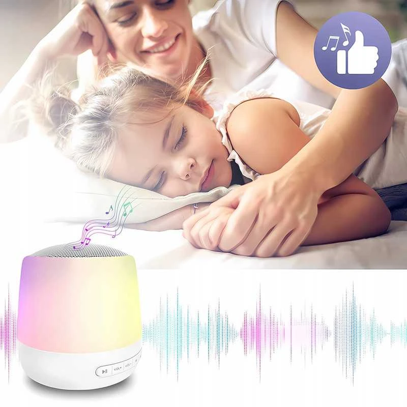 LED naktinė lemputė su baltuoju triukšmu ir lopšinių garsais – 28 atpalaiduojantys garsai ramiam miegui