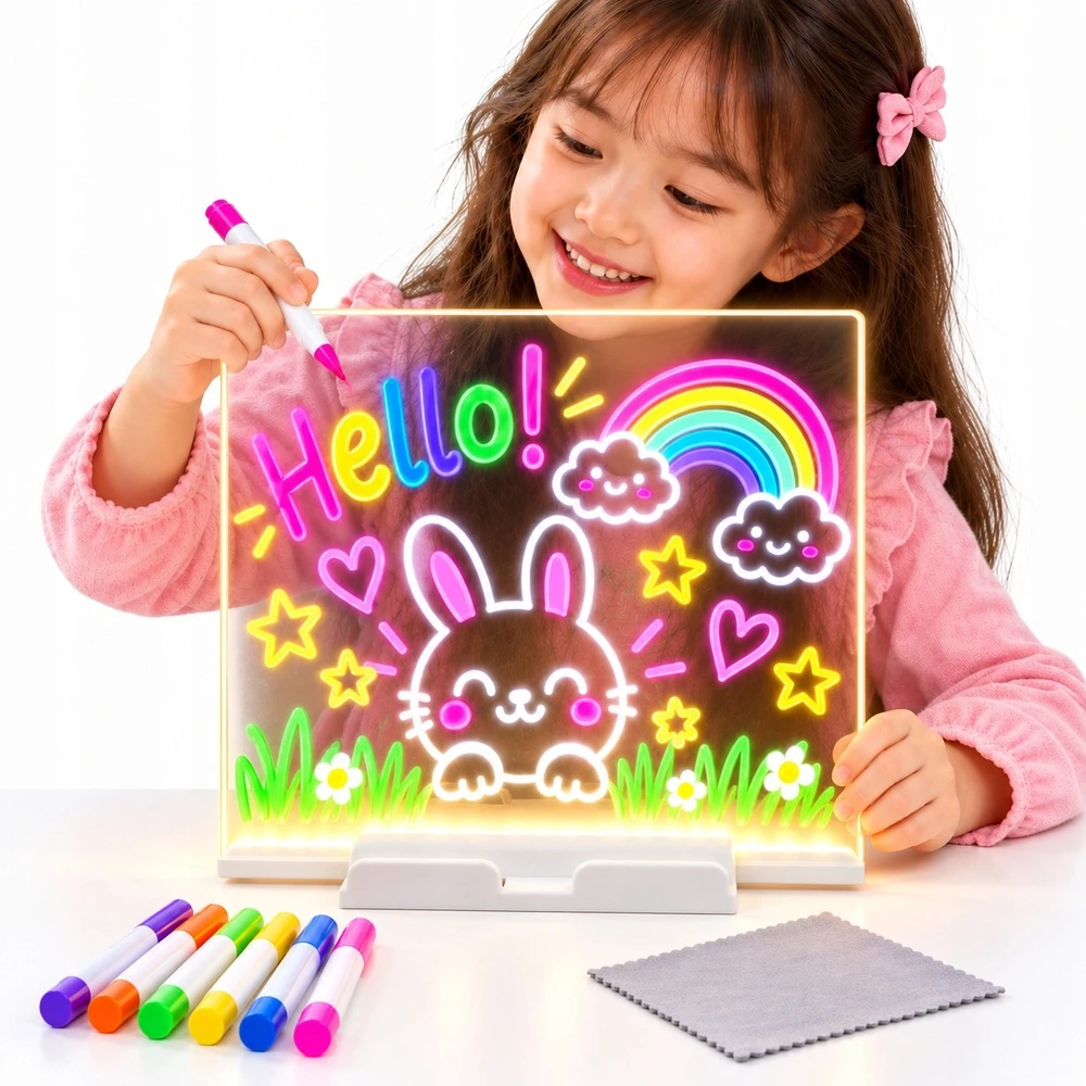 LED piešimo lenta su 7 žymekliais, 20 × 20 cm