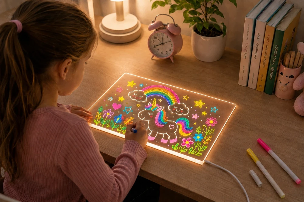 LED piešimo lenta su žymekliais, 30 × 20 cm