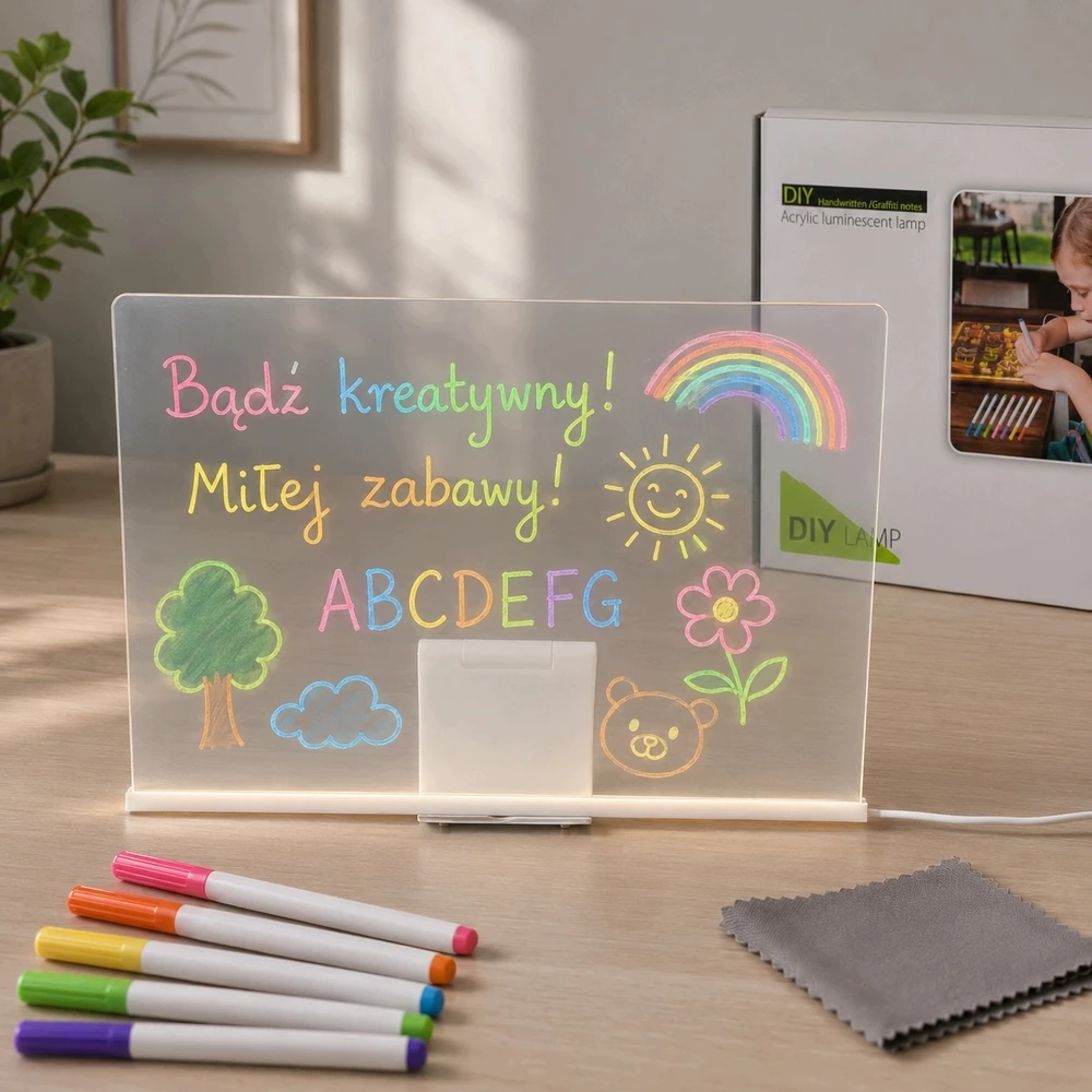 LED piešimo lenta su žymekliais, 30 × 20 cm