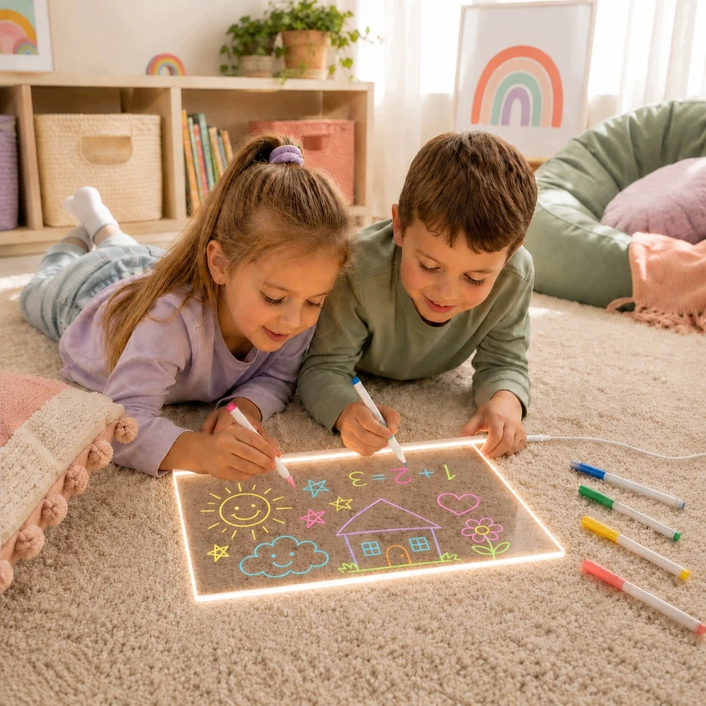 LED piešimo lenta su žymekliais, 30 × 20 cm
