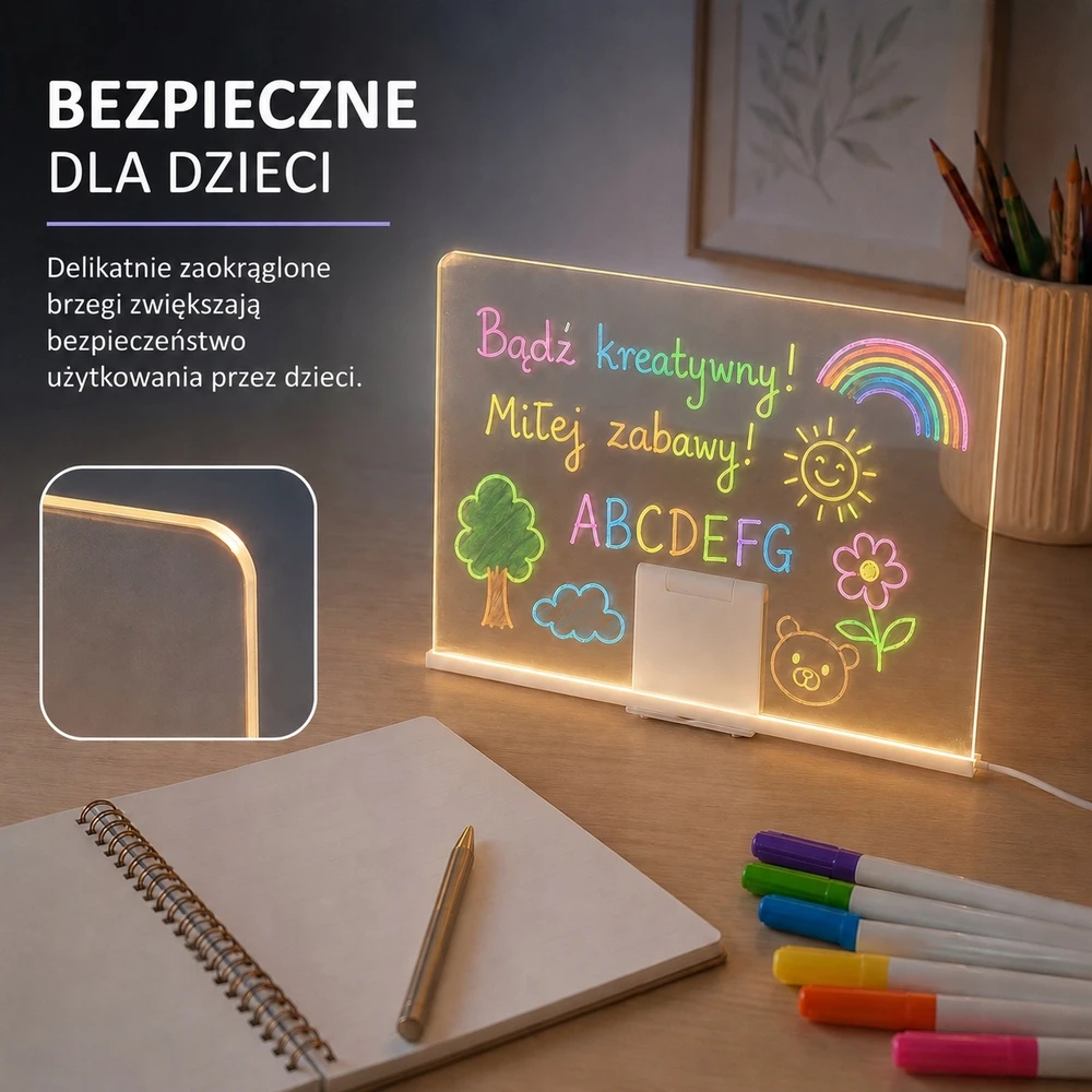 LED piešimo lenta su žymekliais, 30 × 20 cm