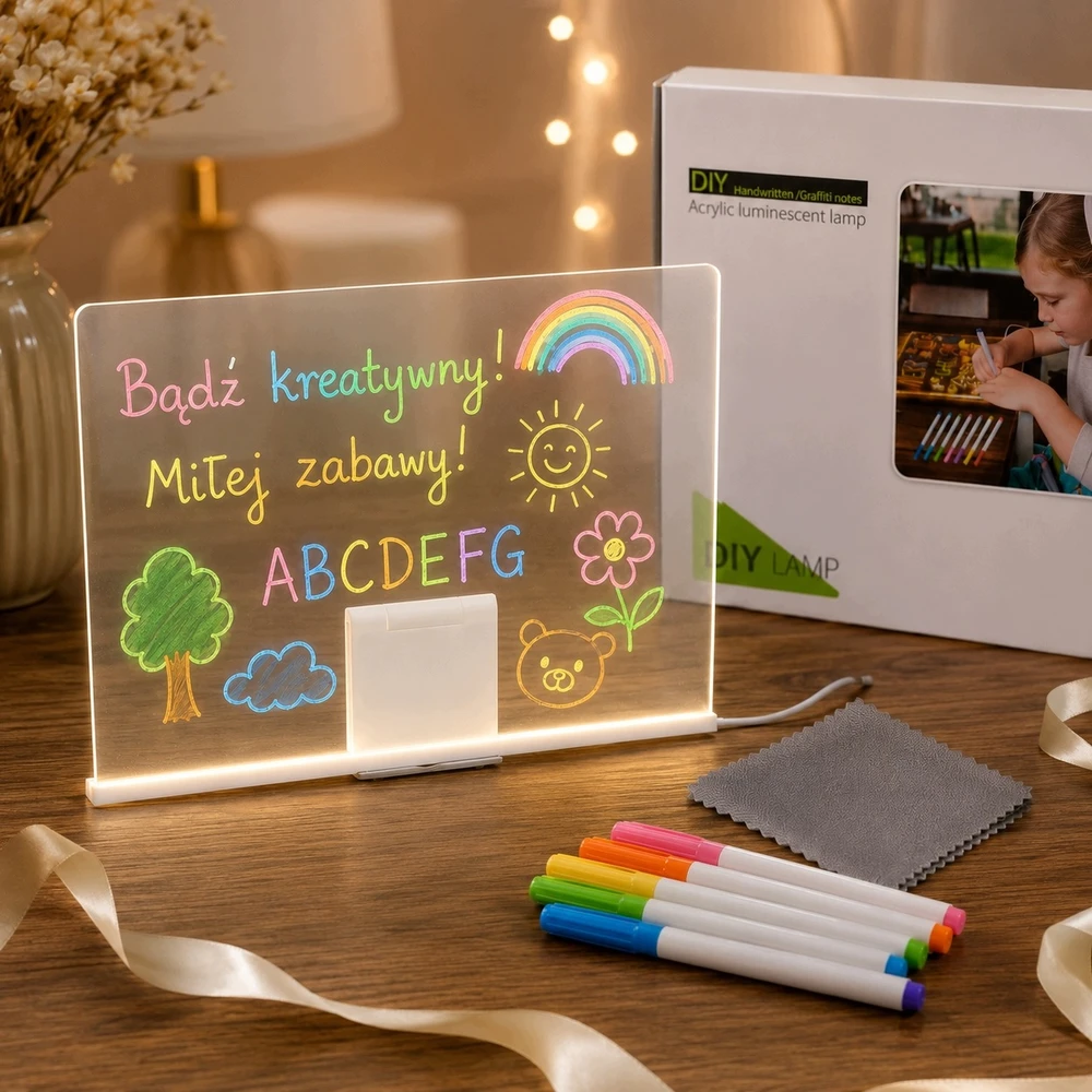 LED piešimo lenta su žymekliais, 30 × 20 cm