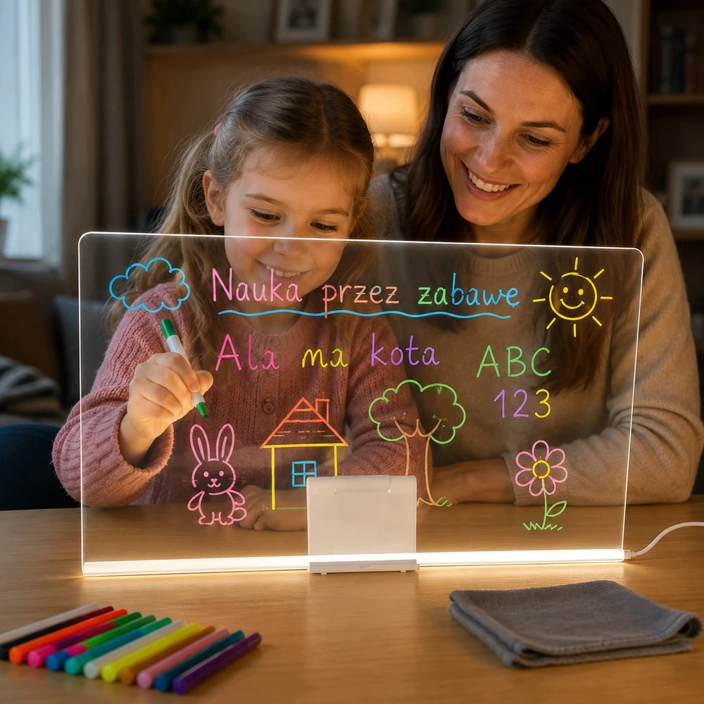 LED piešimo lenta su žymekliais, 30 × 20 cm