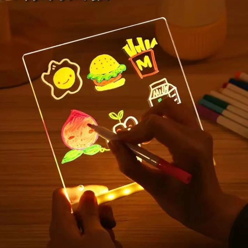 LED piešimo lenta Toys, 30 × 20 cm, 7 flomasteriai