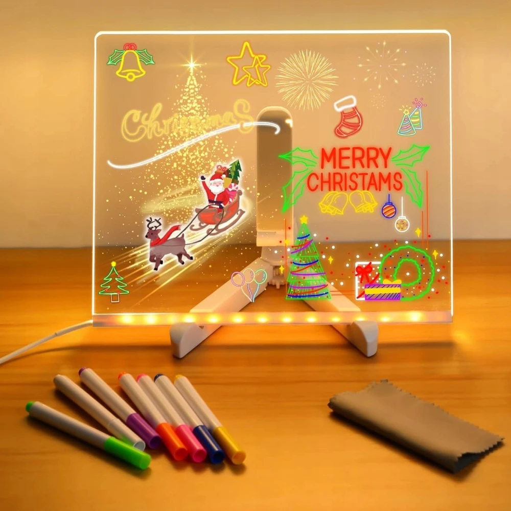 LED piešimo lenta Toys, 30 × 20 cm, 7 flomasteriai