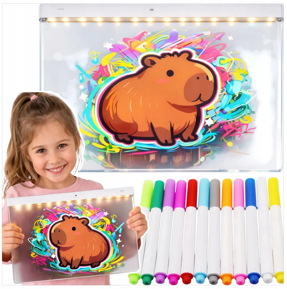 LED piešimo lenta Toys, 30 × 20 cm, 7 flomasteriai