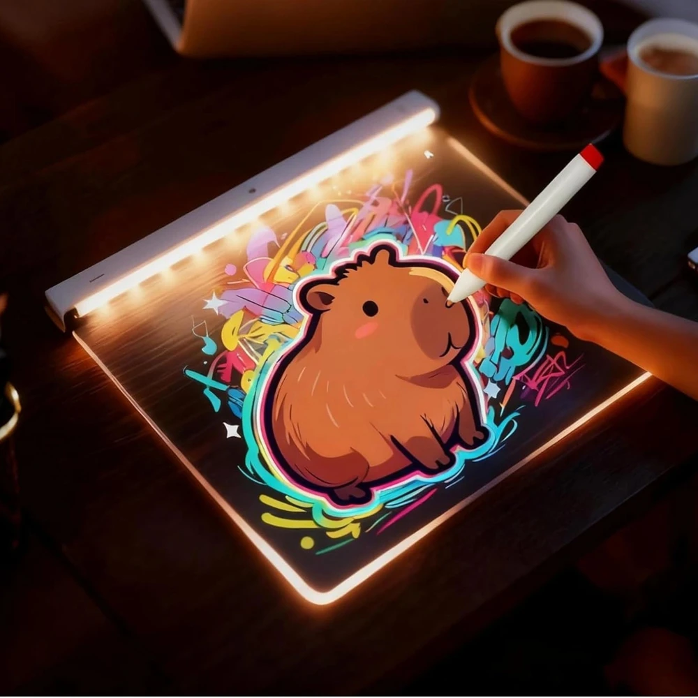 LED piešimo lenta Toys, 30 × 20 cm, 7 flomasteriai