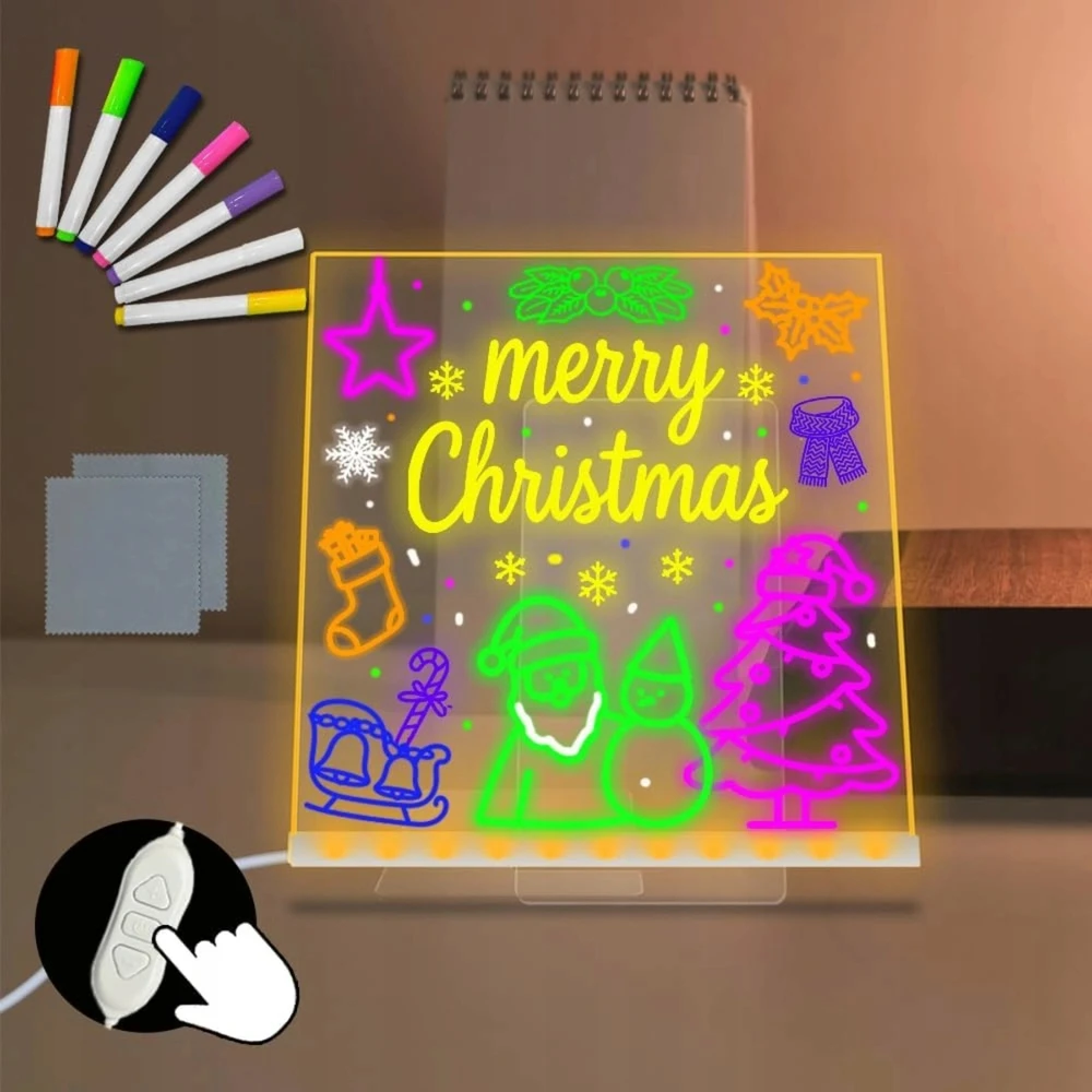 LED piešimo lenta Toys, 30 × 20 cm, 7 flomasteriai