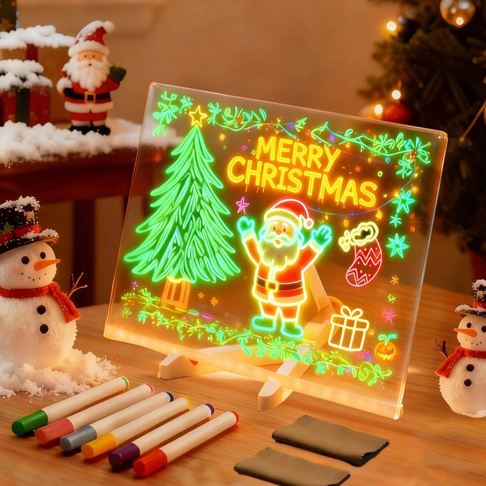 LED piešimo lenta Toys, 30 × 20 cm, 7 flomasteriai
