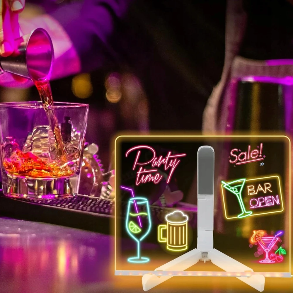 LED piešimo lenta Toys, 30 × 20 cm, 7 flomasteriai