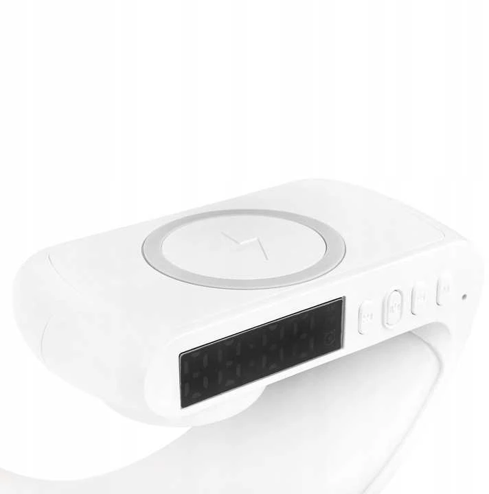 LED RGB naktinė lempa su „Bluetooth“ kolonėle ir QI belaidžiu įkrovikliu