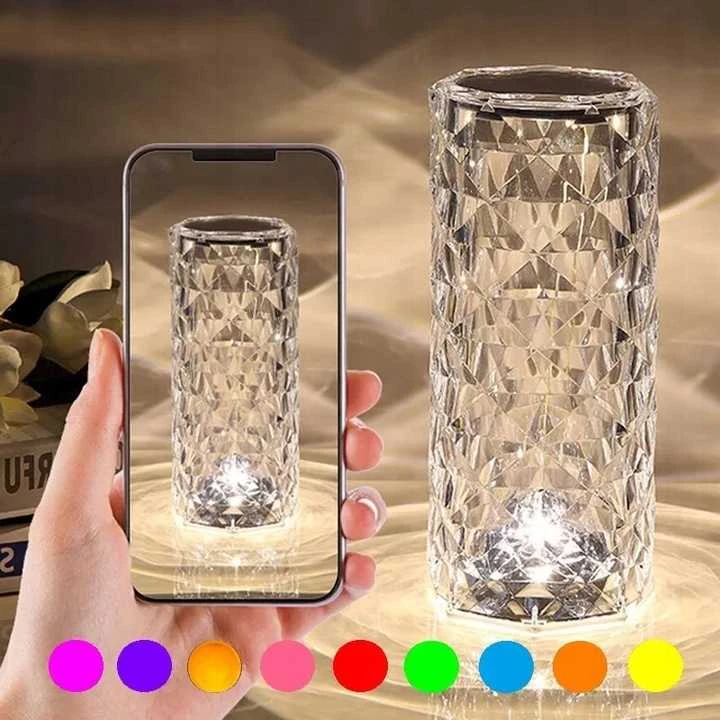 LED šviečianti kristalo formos lempa – RGB spalvos, liečiamas valdymas, USB ir pultelis