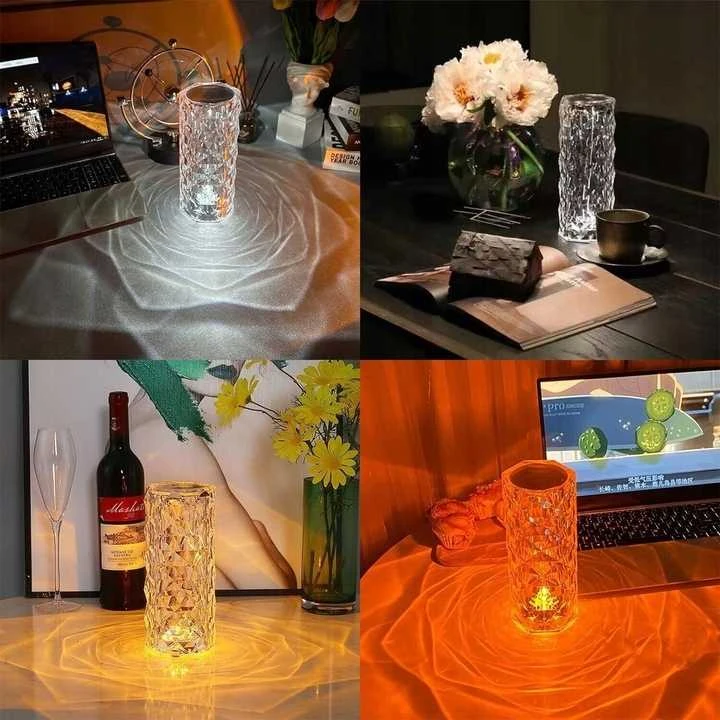LED šviečianti kristalo formos lempa – RGB spalvos, liečiamas valdymas, USB ir pultelis