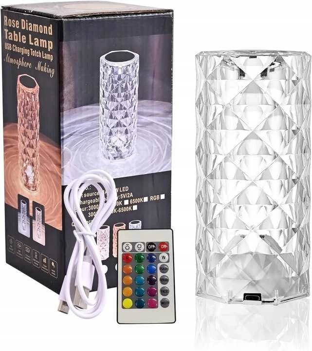 LED šviečianti kristalo formos lempa – RGB spalvos, liečiamas valdymas, USB ir pultelis